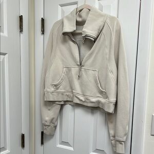 Lululemon cropped scuba quarter zip hoodie in bone
